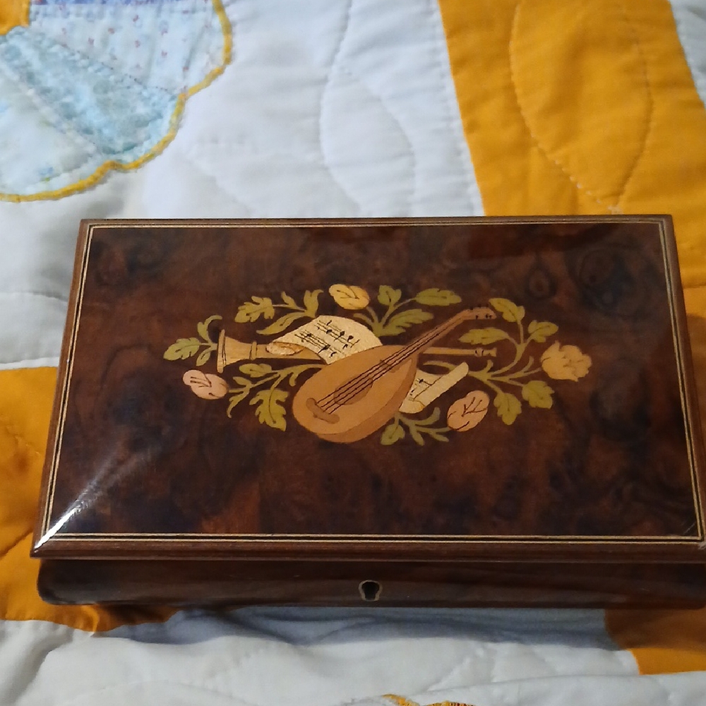 Vintage Wooden Music and Jewlery  Box with Inlay Design Handmade In Italy